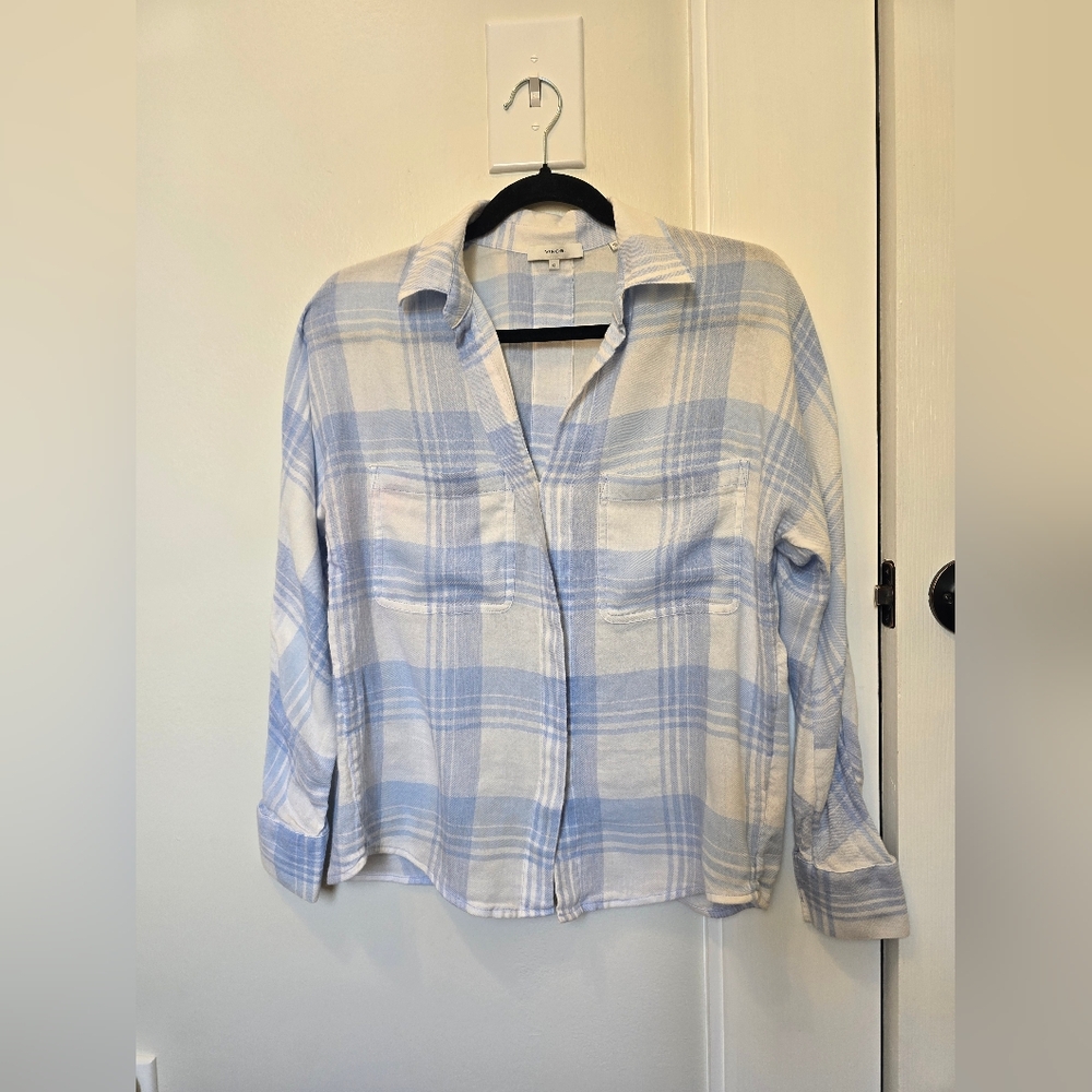 Vince Bar Plaid Popover blouse top size xs